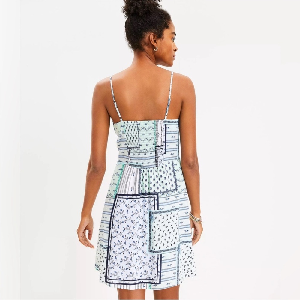 LOFT 12 Petite White and Blue Twist Patchwork Cami Mini Dress Sundress - Picture 2 of 11